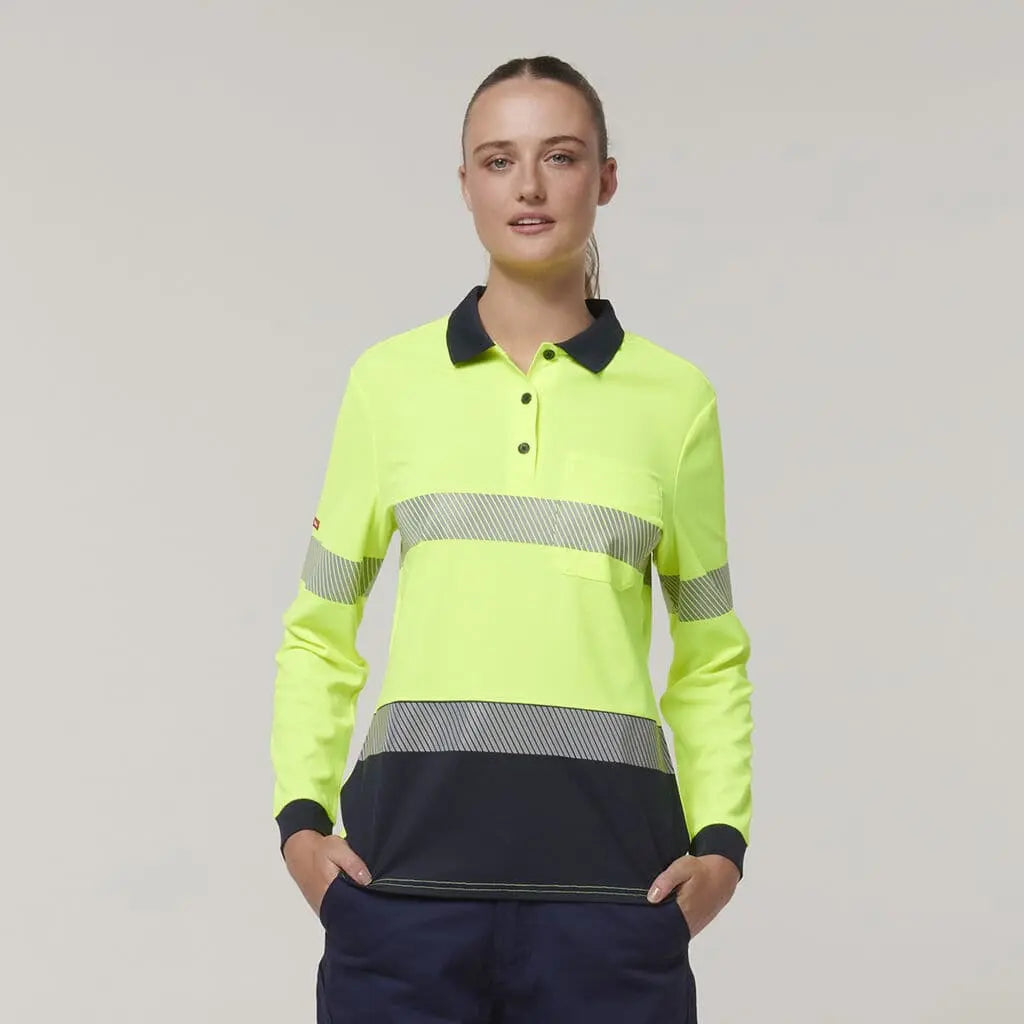 Hard Yakka Women's Long Sleeve Hi Vis Taped Polo Shirt Y08604 Hard Yakka